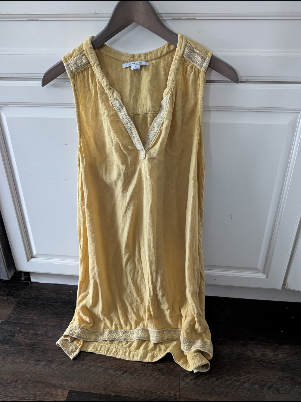 O'Neill Mustard Yellow Gauze Dress Small Embroidered Boho Trim - Picture 8 of 8